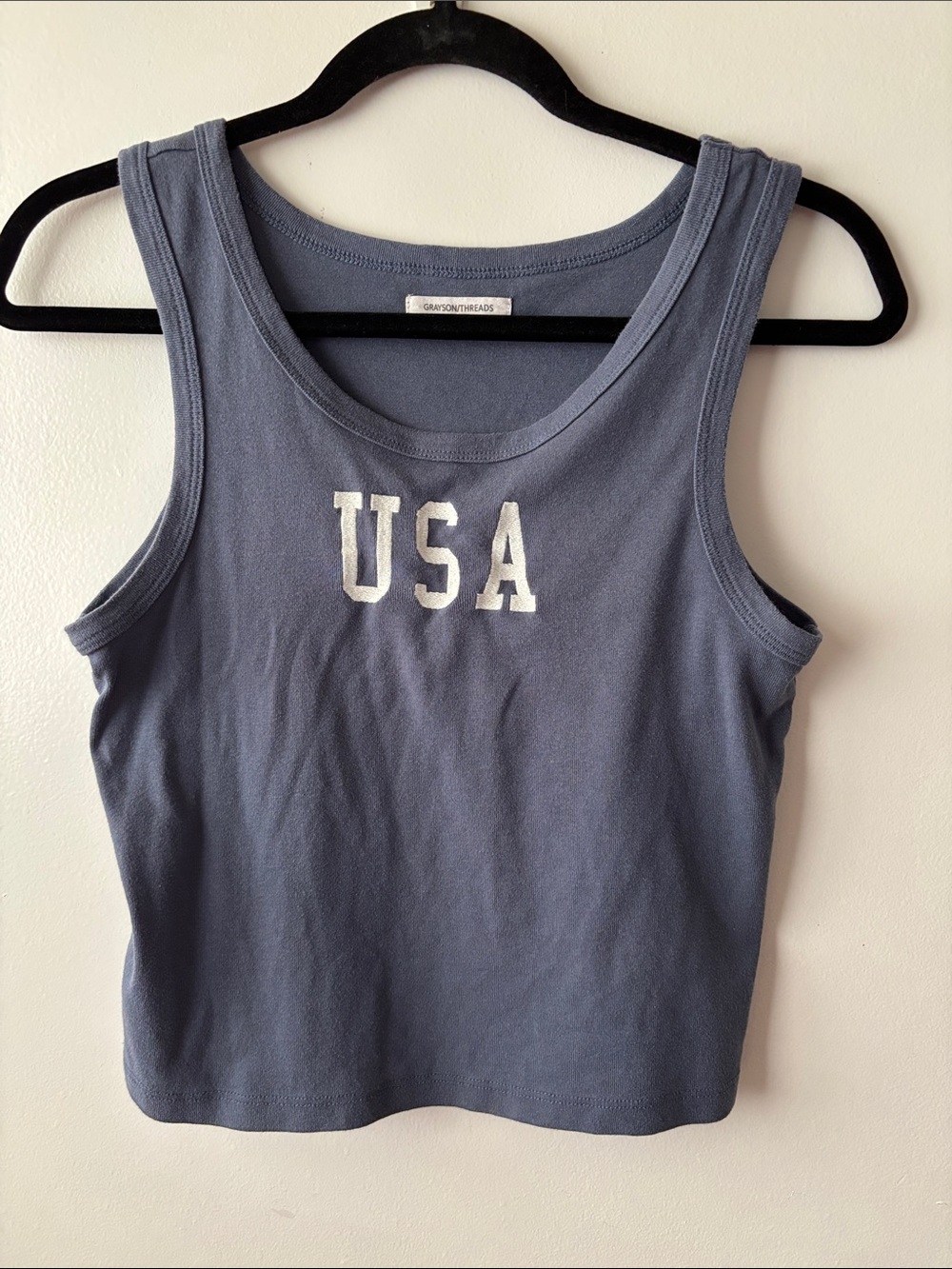 Grayson Threads Dusty Blue Tank with White USA Letters
